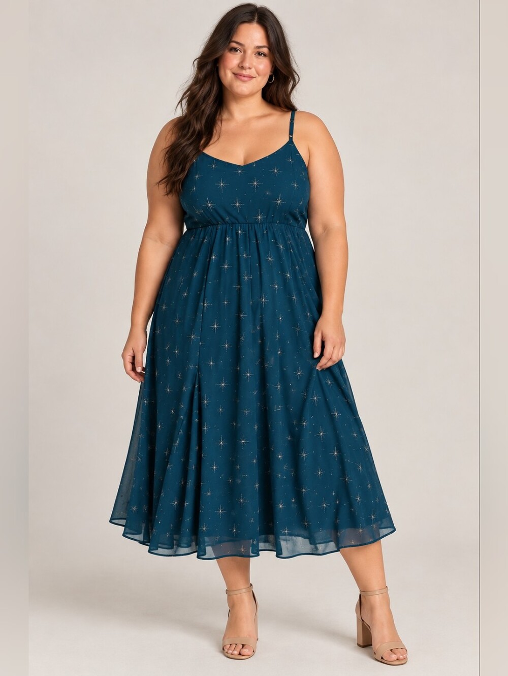 Torrid 1X Teal Celestial Starburst Midi Dress Sleeveless Adjustable Straps
